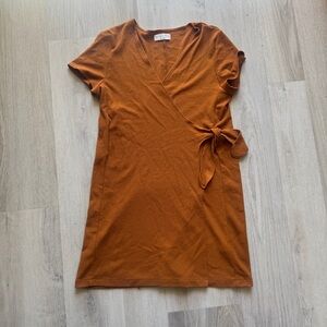 Rust Cottagecore Wrap Dress Tie Waist Minimalist Texture & Thread L MADEWELL